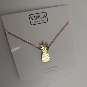 Vinca Acrylic Gold Pineapple Necklace with Gold Plated Brass Chain - NWT